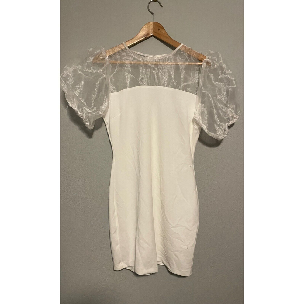 Vintage B. Darlin Womens Mini Dress 11/12 White Puff Sleeve Prom 90s Y2K FLAW